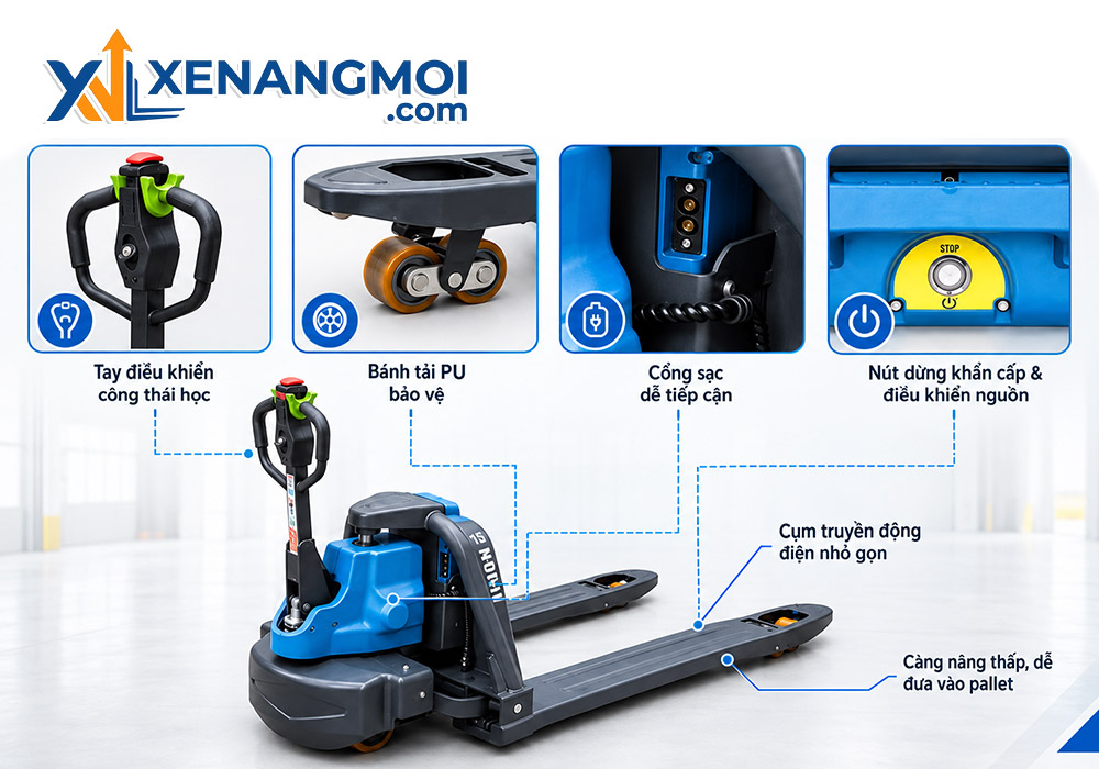 Xe nâng Pallet truck Heli 3 Thiết kế tiện lợi của xe nâng Pallet truck Heli CBD20-ZLI