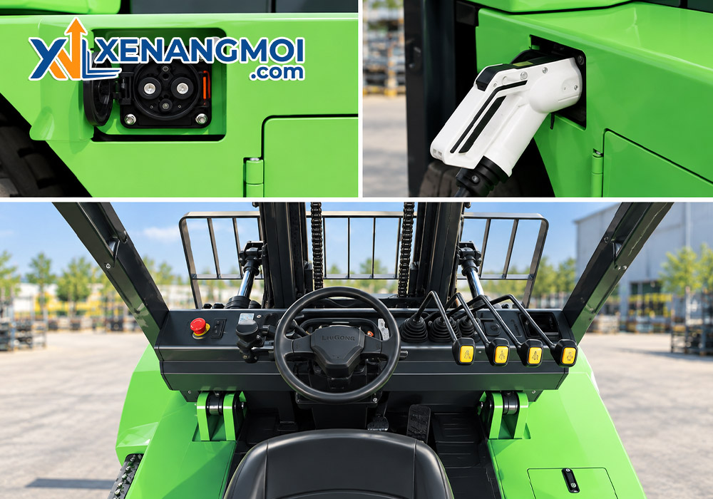 Xe nâng điện Liugong 6.0 tấn 4 Xe nâng điện liugong 6.0 tấn tích hợp công nghệ sạc nhanh và hệ thống vận hành tiện nghi, hiệu quả